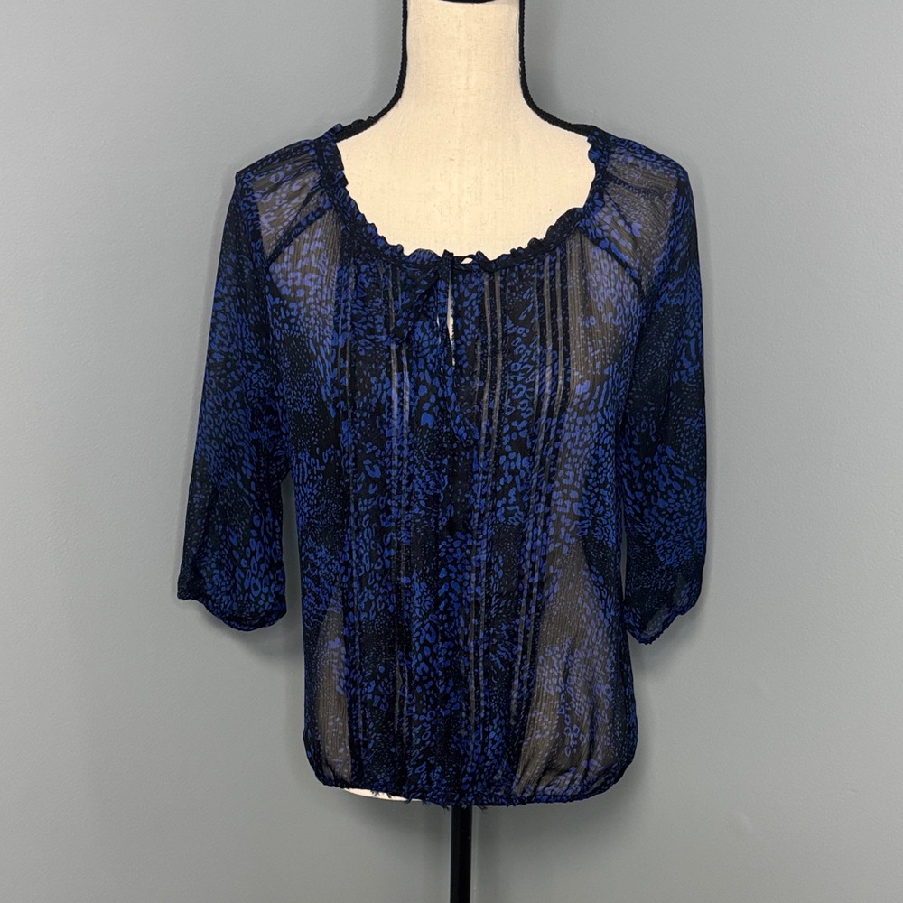 Express Women’s Black/Blue Sheer 3/4 Sleeve Blouse Sz M